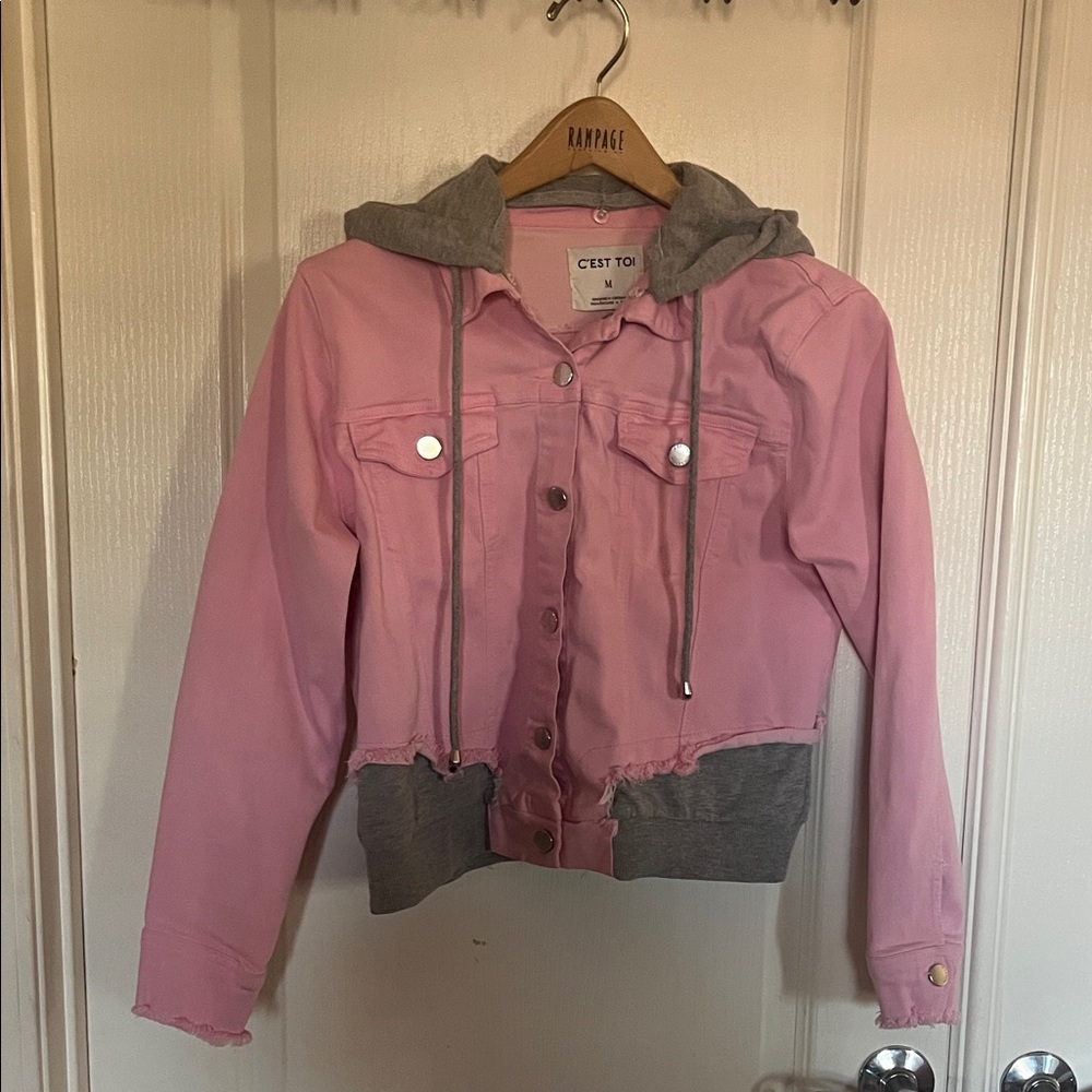 Pink and Gray Hooded Jacket